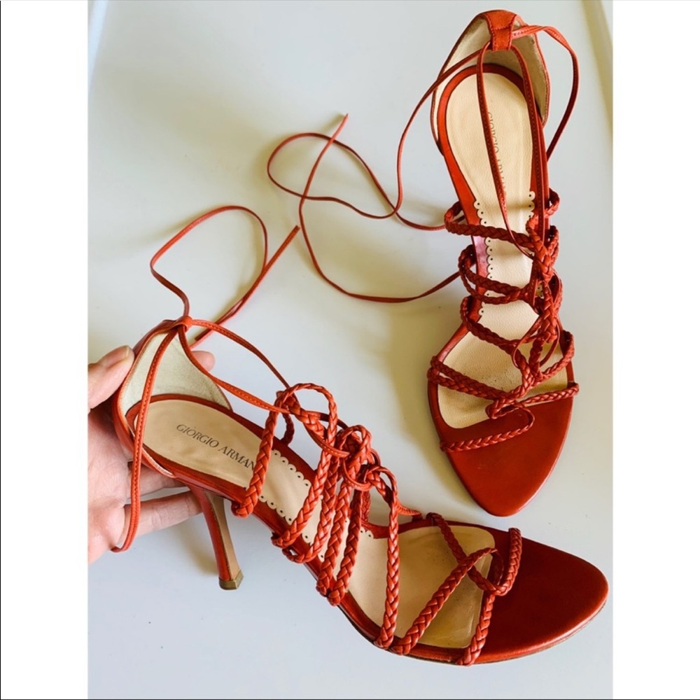 Giorgio Armani Leather lace up braided pumps